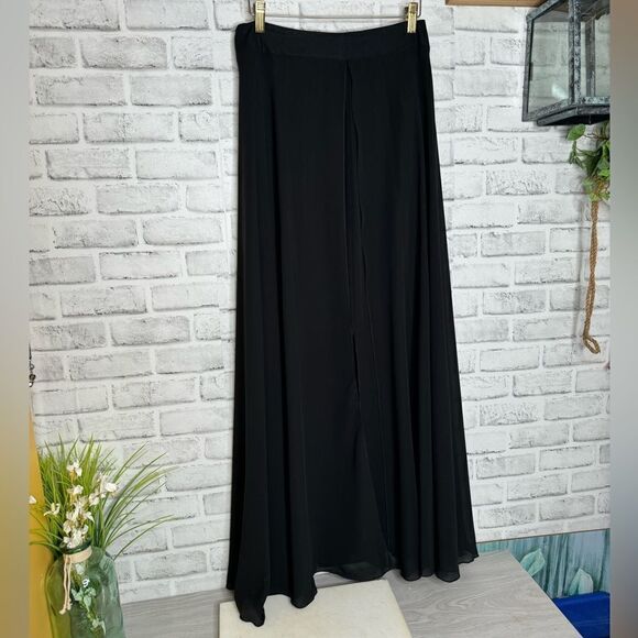 NWT ONYX NITE Black Triple Lay Maxi Skirt Size Small Flowy High Slit Party - Picture 6 of 7